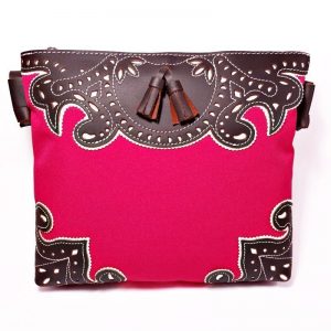 Bolso bandolera lona con picado de piel rociero/taurino color Rosa - Línea España