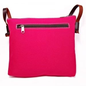 Alternative view of Bolso bandolera lona con picado de piel rociero/taurino color Rosa - Línea España