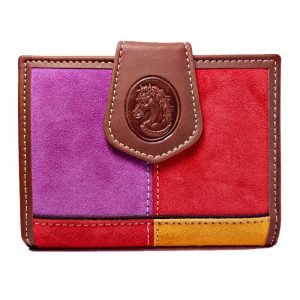 Cartera de señora serraje de colores y remate de piel/chocolate - Línea España
