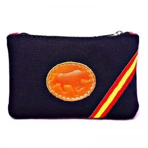 Monedero de lona azul con detalle bandera de España y toro