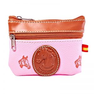 Monedero de piel rosa y marrón Ubrique con detalle cabeza de caballo - Línea España