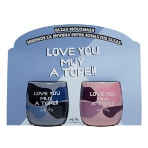 Set de dos tazas ovaladas "LOVE YOU MUY A TOPE!!" | Lovely Story